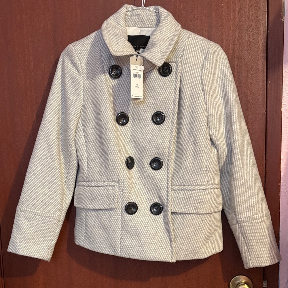 Banana Republic Petite Gray Double-Breasted Pea Coat